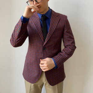Wine-red  fine check wool Suit Jacket