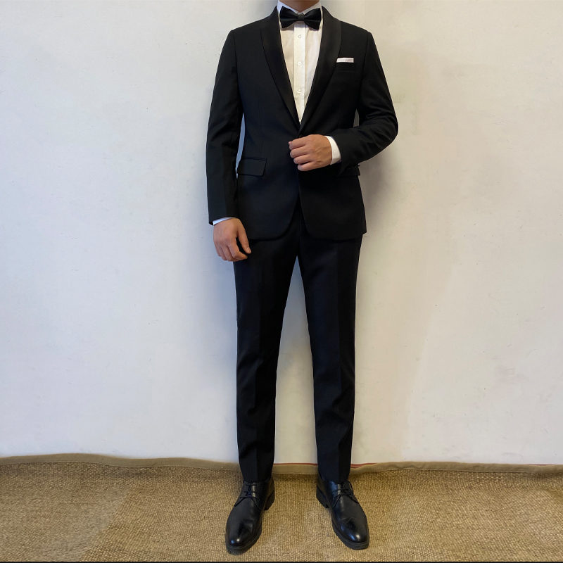 Black Shawl Collar Tuxedo Suit Set - Image 3