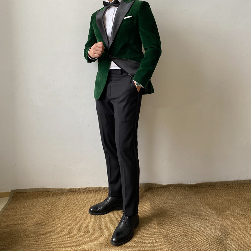 Green Velvet Tuxedo Suit Jacket - Image 2