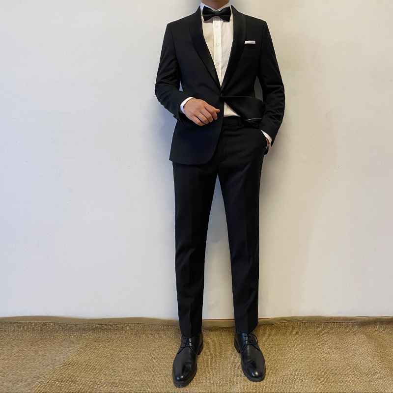 Black Shawl Collar Tuxedo Suit Set - Image 2