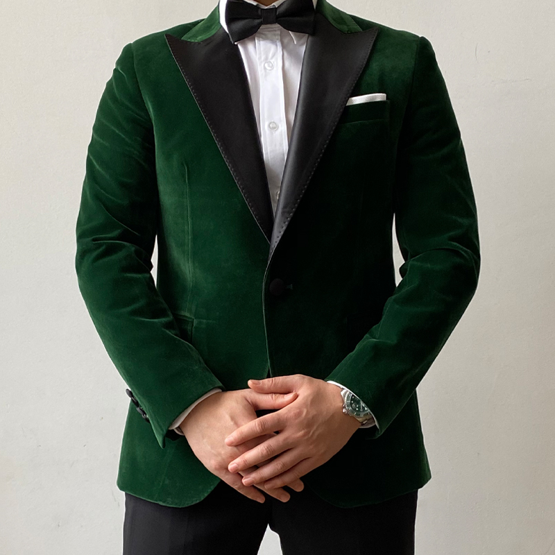 Green Velvet Tuxedo Suit Jacket - Image 6