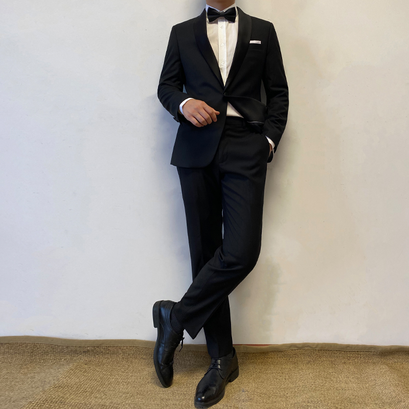 Black Shawl Collar Tuxedo Suit Set - Image 4