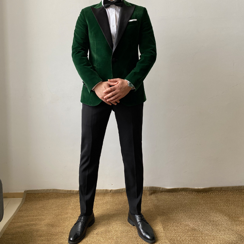 Green Velvet Tuxedo Suit Jacket - Image 5
