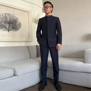 Navy Striped Stand-collar Suit Set