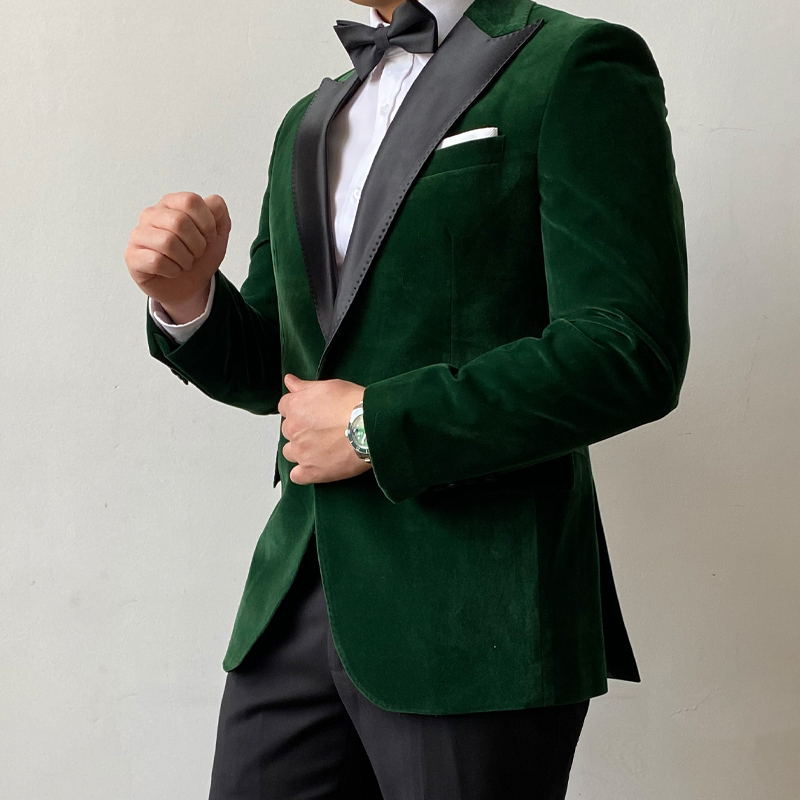 Green Velvet Tuxedo Suit Jacket - Image 7
