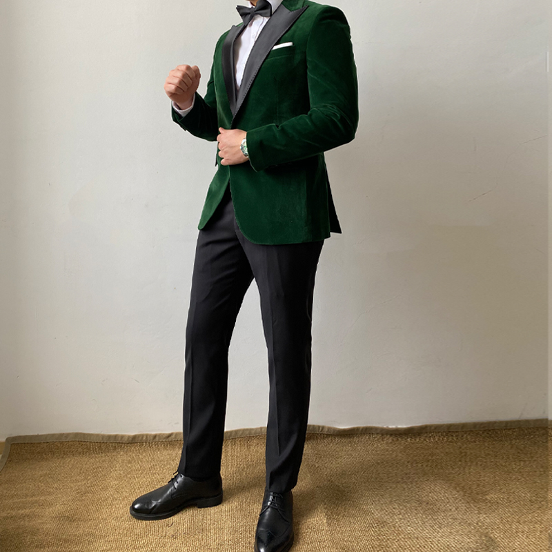 Green Velvet Tuxedo Suit Jacket - Image 3