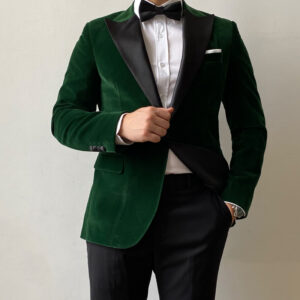 Green Velvet Tuxedo Suit Jacket