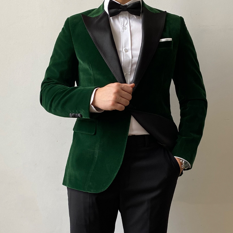 Green Velvet Tuxedo Suit Jacket