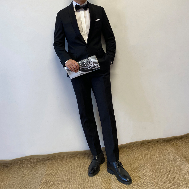 Black Shawl Collar Tuxedo Suit Set - Image 7