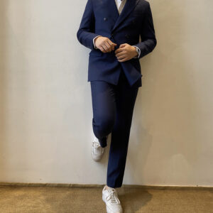 Navy Double-breasted Suit Set