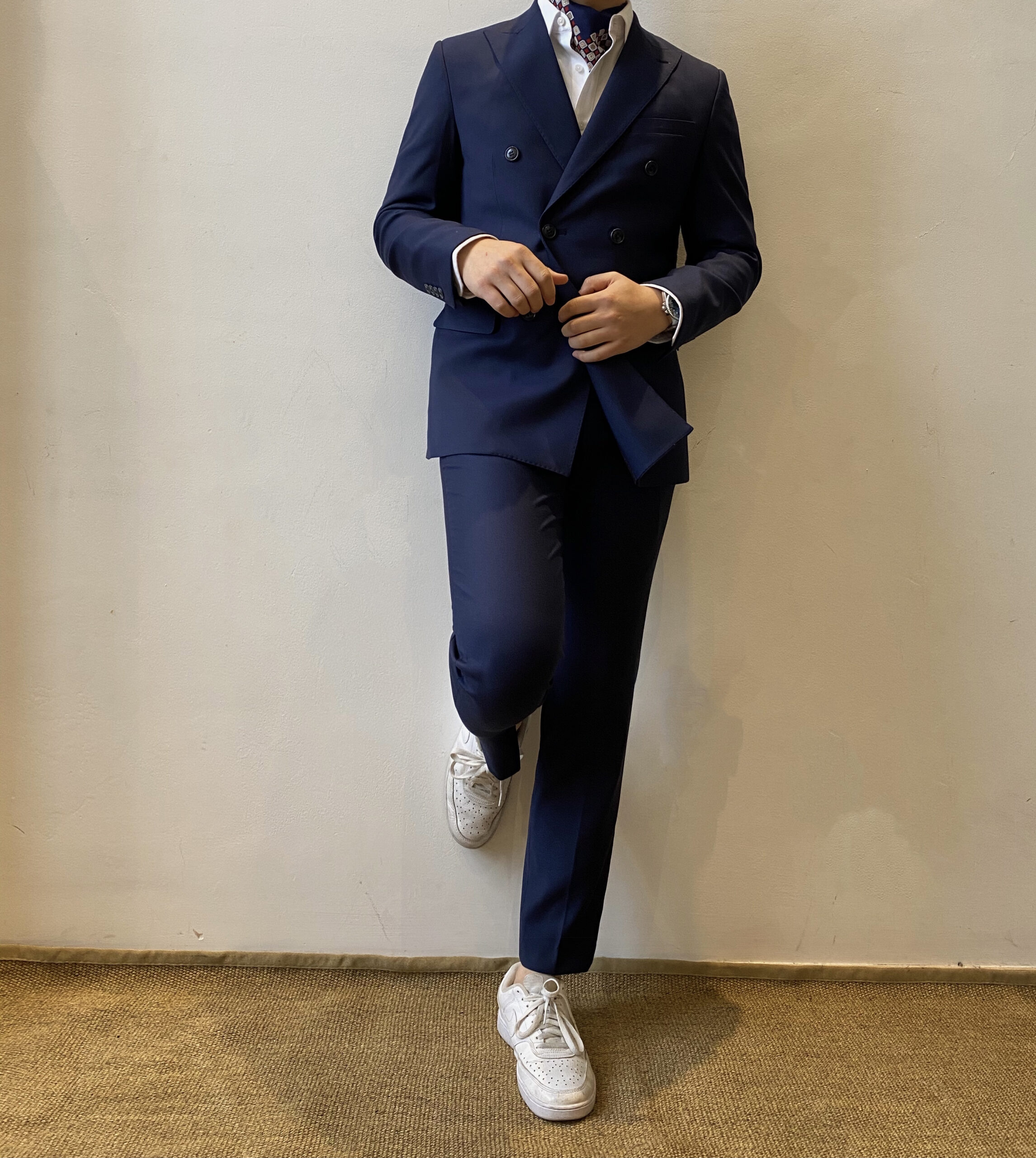 Navy Double-breasted Suit Set