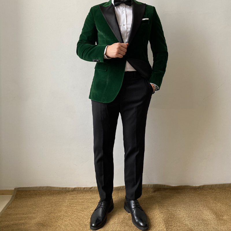 Green Velvet Tuxedo Suit Jacket - Image 4